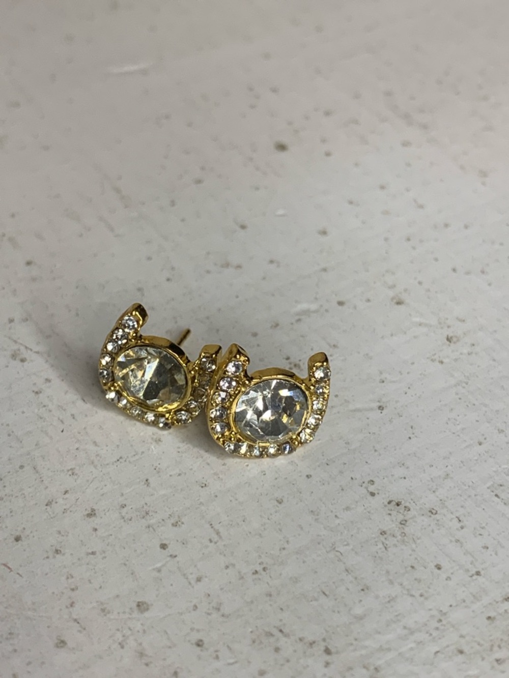 HORSESHOE Rhinestone Earring Studs Gold